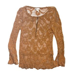 Vintage Geri C. New York Y2K Bohemian Open Knit Crochet Mesh Top Women’s Size XL